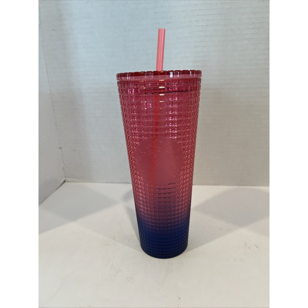 Starbucks Plastic Cold Cup 24 oz Pnk/Purple Ombré Tumbler W/Straw-New